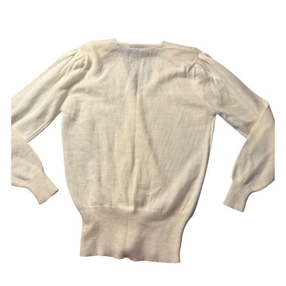 Vtg Grandma Cozy Sweater S Ribbed Knit Puff Sleeve Fitted Wrap Acrylic - Picture 6 of 8